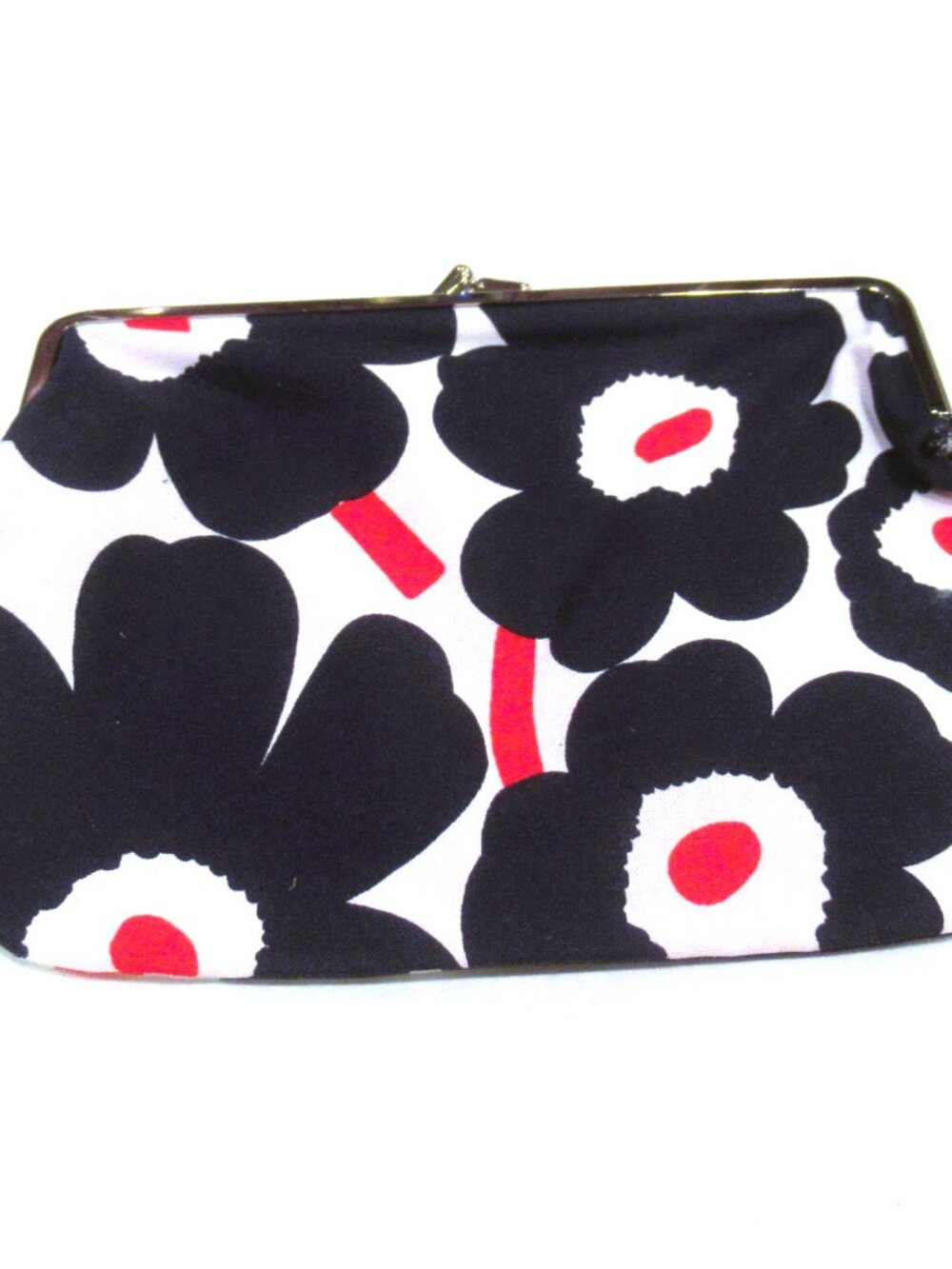 Marimekko navy blue, red, and white cosmetic bag